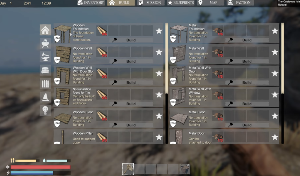 เกม Sunkenland แถบเมนูสร้างที่อยู่อาศัย By KUBET Team

