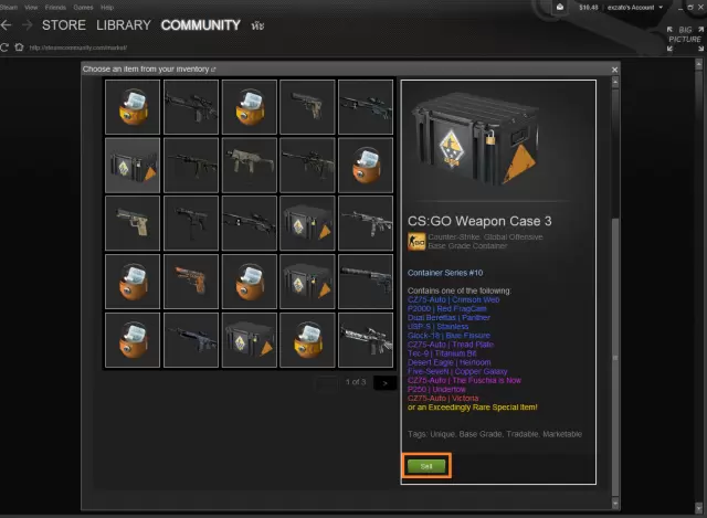ภาพตัวอย่างการเลือกไอเทมในSteam Inventory - KUBET Game