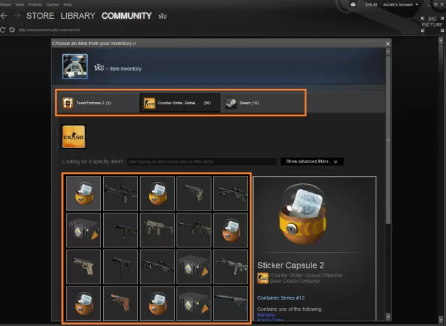 ภาพตัวอย่างไอเทมในSteam Inventory - KUBET Game