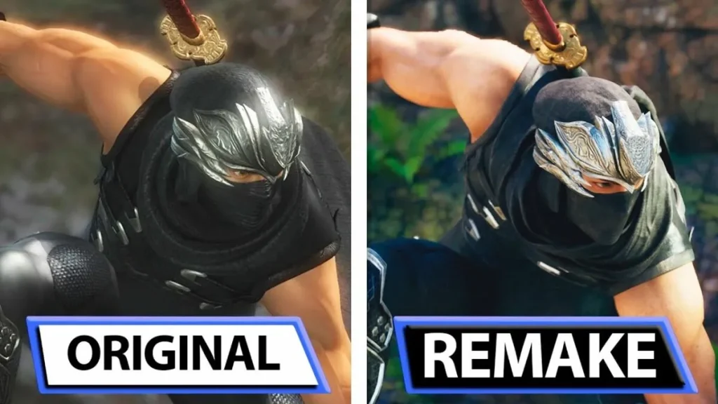 Ninja Gaiden 2 ภาพซ้ายยังไม่รีเมค ภาพขวาฉบับรีเมค